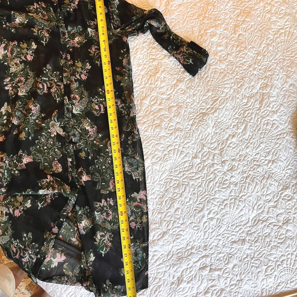 Zara Woman Sheer Floral Midi Shirt Dress Black Green Long Sleeve Lagenlook Small - Picture 5 of 12